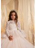 High Neck Ivory Beaded Lace Tulle Flower Girl Dress